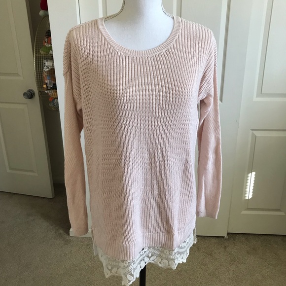 LOFT Sweaters - Ann Taylor LOFT Knit Sweater Lace Pink Ivory M NWT